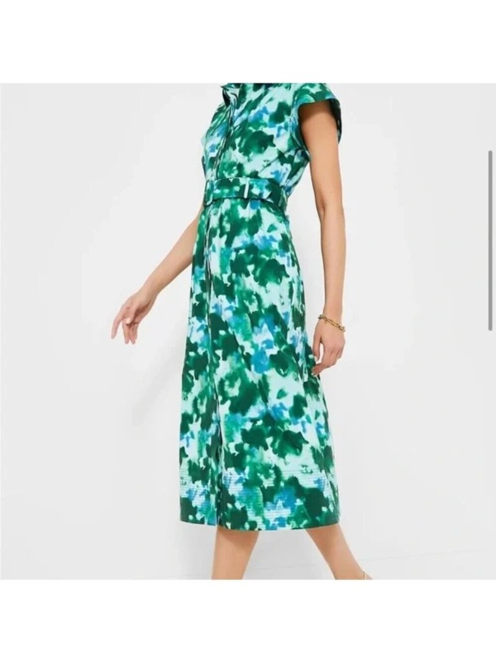 Tuckernuck Chloe Dress Women XXL Deep Lagoon Abstract Watercolor Belted Midi NWT - Picture 7 of 16